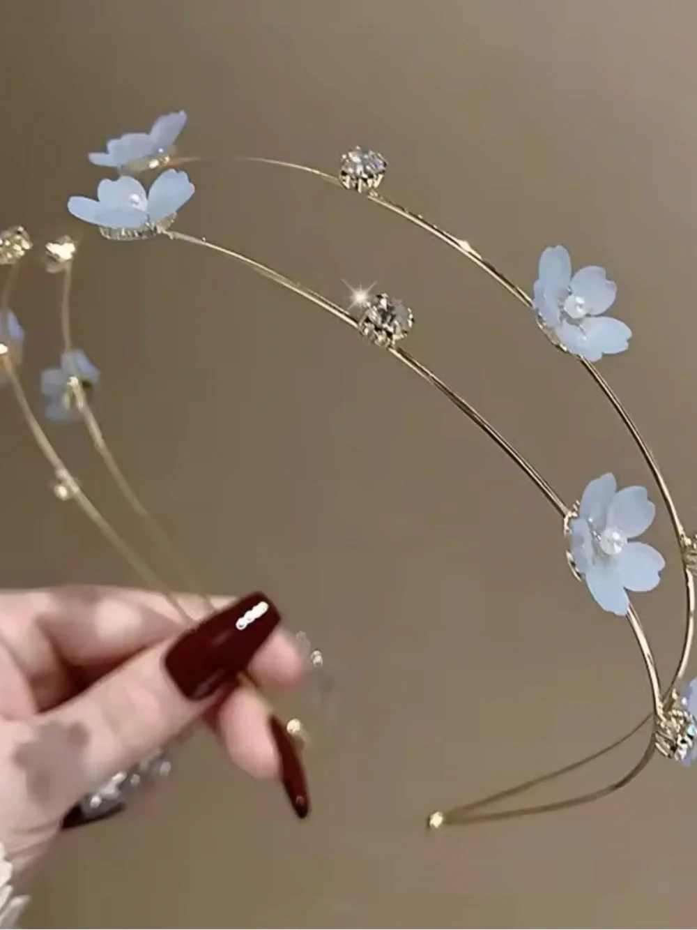 Delicate Gold Floral Headband with blue Flowers